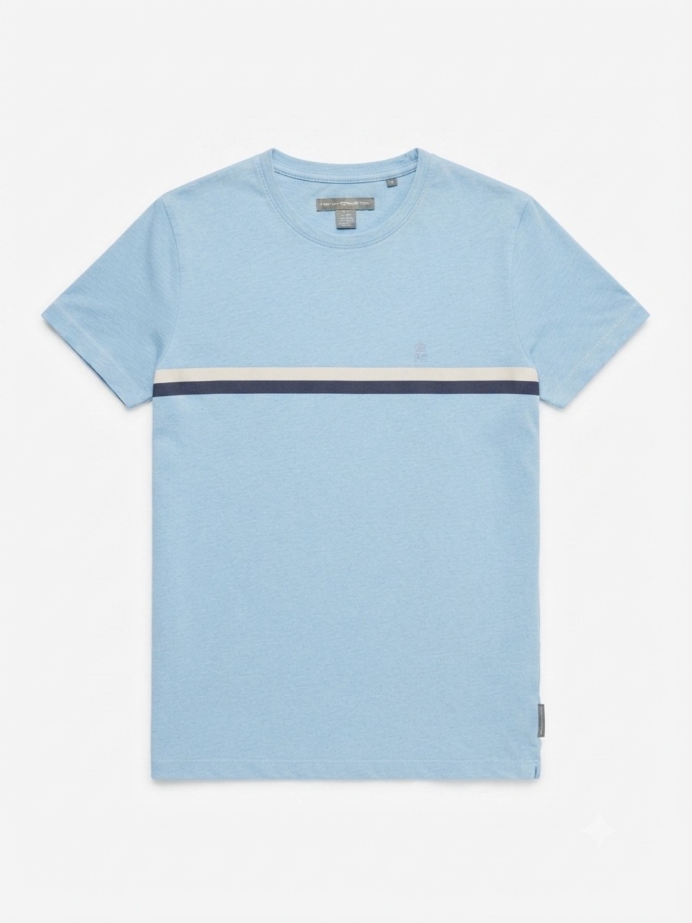 French Connection Light Blue Striped Crew Neck Tee Short Sleeve Shirt M